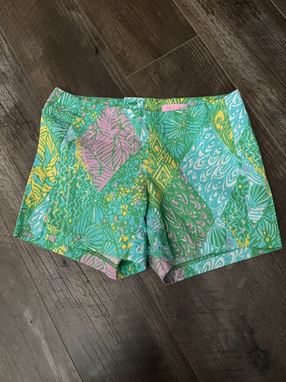 Lilly Pulitzer Turquoise Green Patchwork Print Shorts